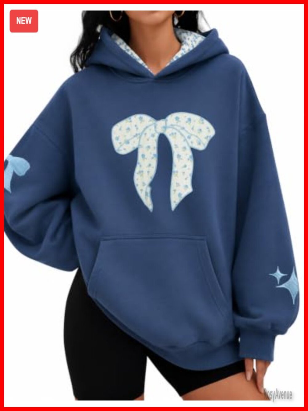 Oversized Bow Embroidery Hoodie Women Y2K Pullover Sweatshirt